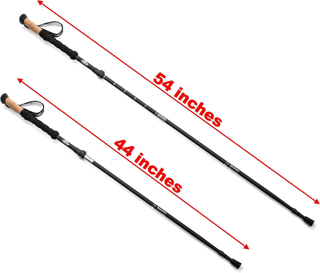 Cascade Mountain Tech Trekking Poles - Carbon Fiber Folding Walking Sticks with Quick Adjustable Locks, Black (Set of 2)