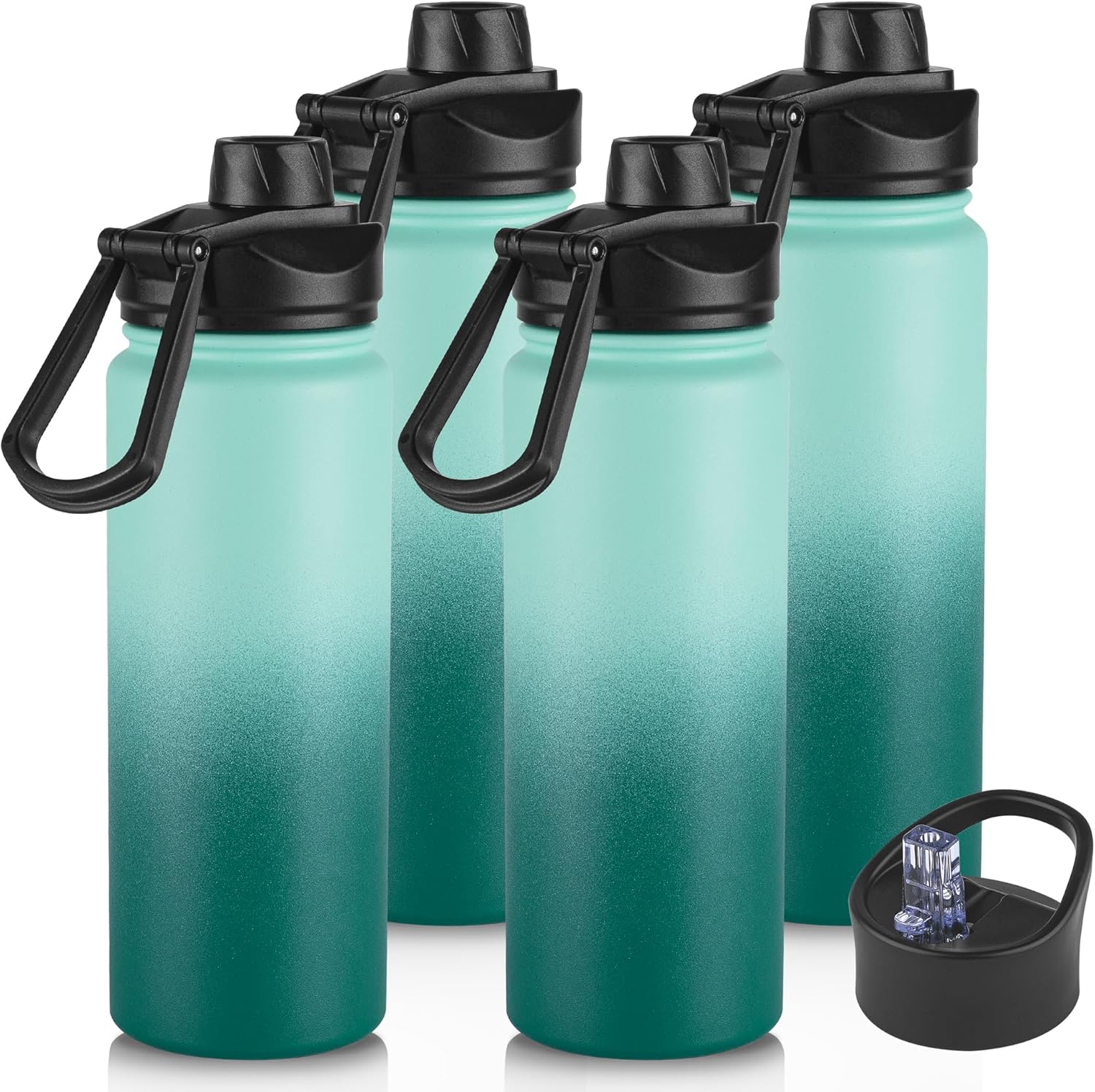 24oz Insulated Water Bottle with Straw Lid, Stainless Steel Metal Water Bottle with Straw & Wide Mouth Lid, Double Wall Vacuum Water Bottle for Hiking Camping, Light Blue 8 Pack