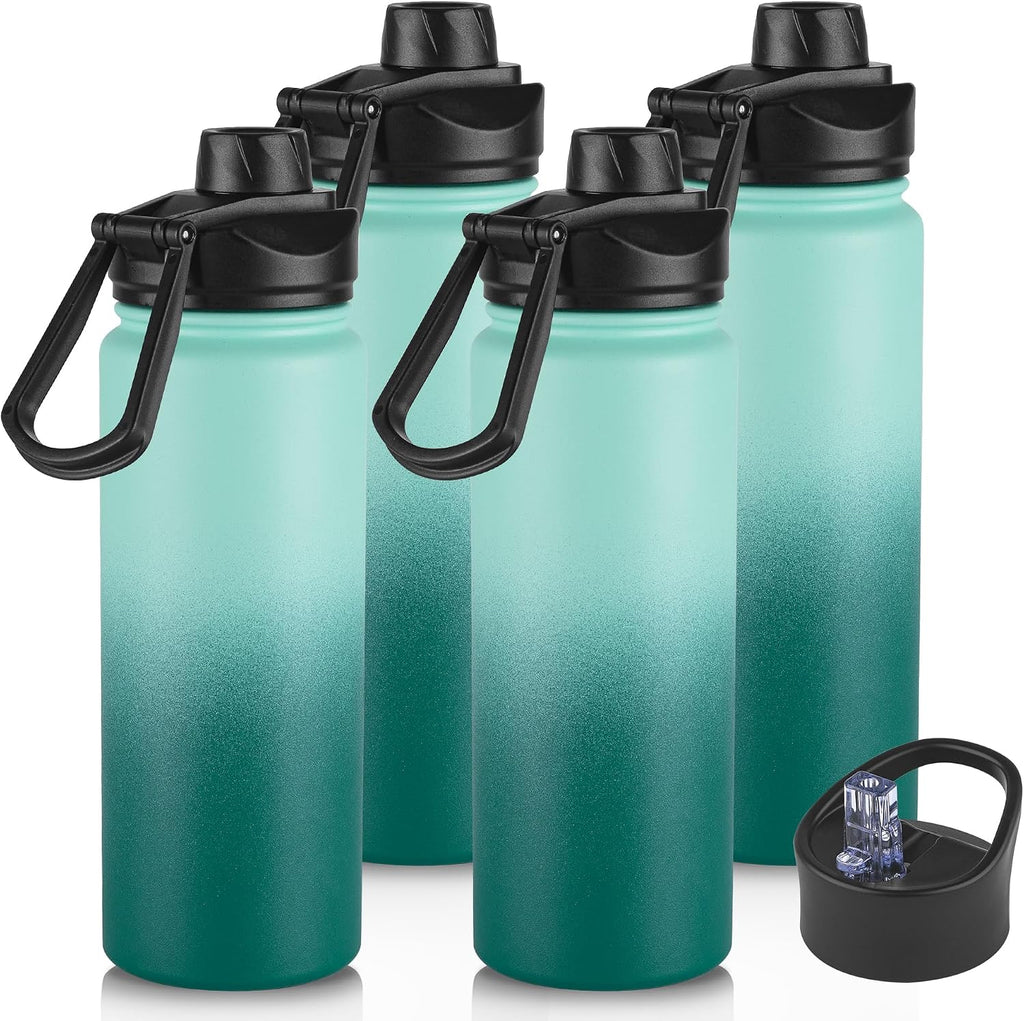 VEGOND 32 oz Insulated Water Bottle Bulk Stainless Steel Metal Water Bottles with Leak Proof Straw Lid & Spout Lid, Wide Mouth Double Walled Vacuum Travel Sports Bottle, 4 Pack