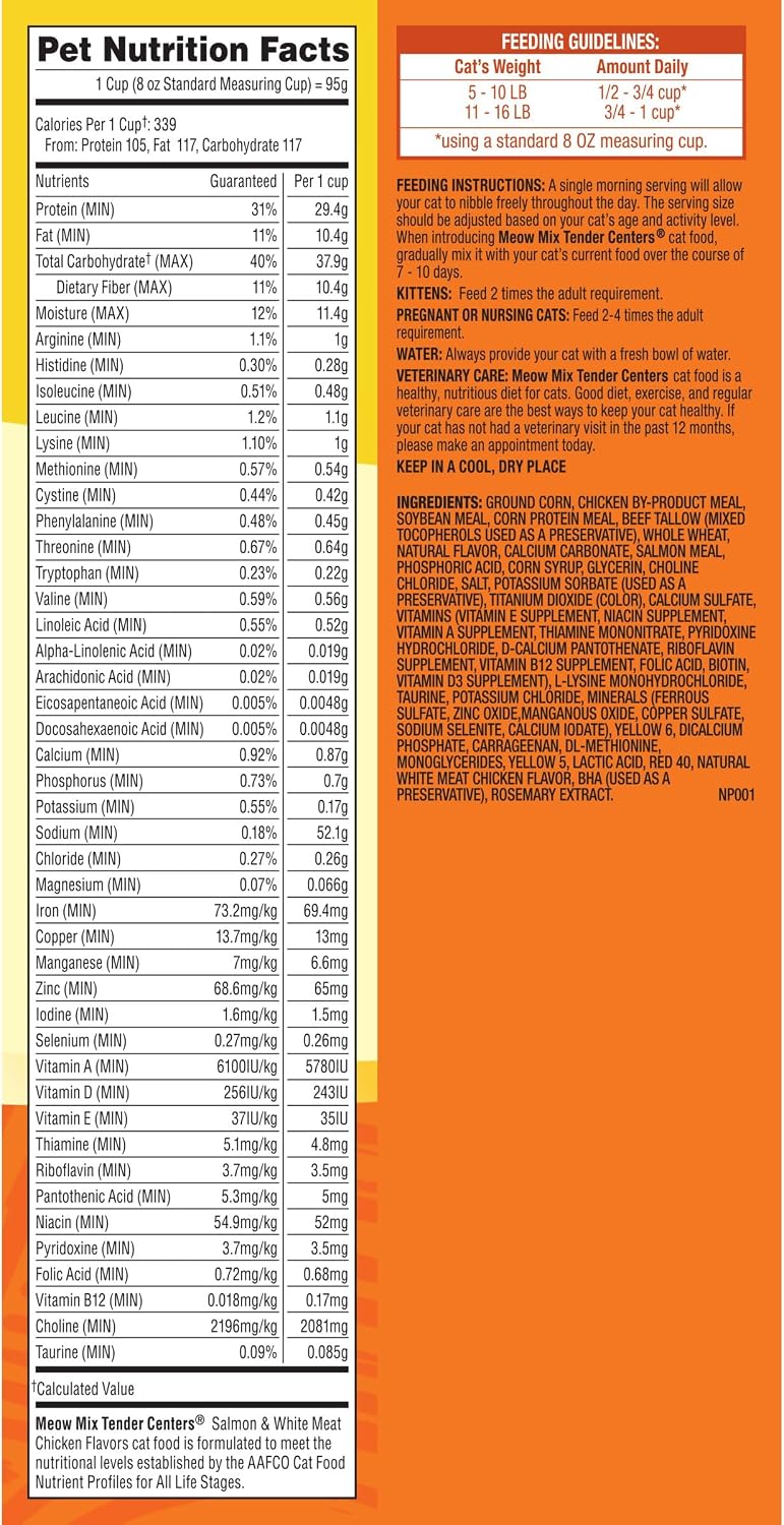 Meow Mix Tender Centers, Salmon & White Meat Chicken Flavors, 4 Bags