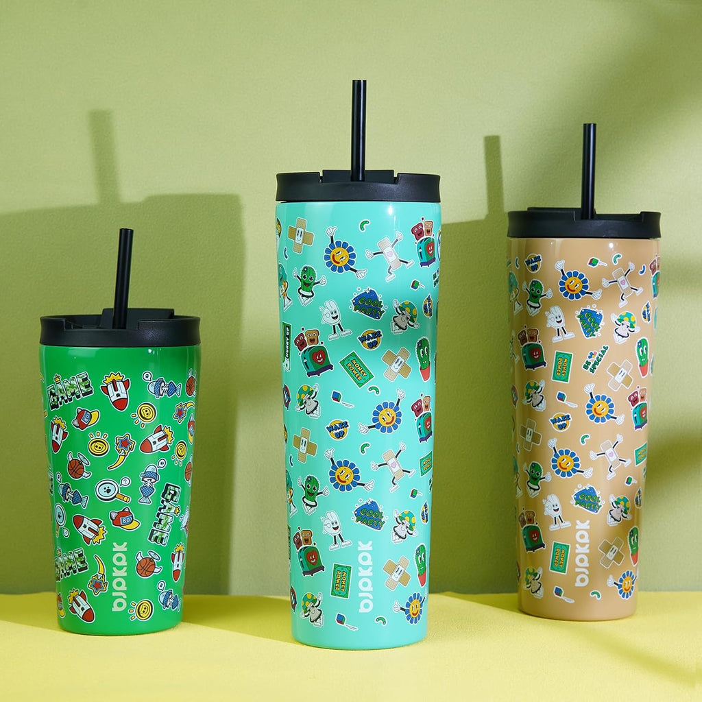 BJPKPK 22 oz Coffee Tumbler with Straw, Insulated Stainless Steel Cup