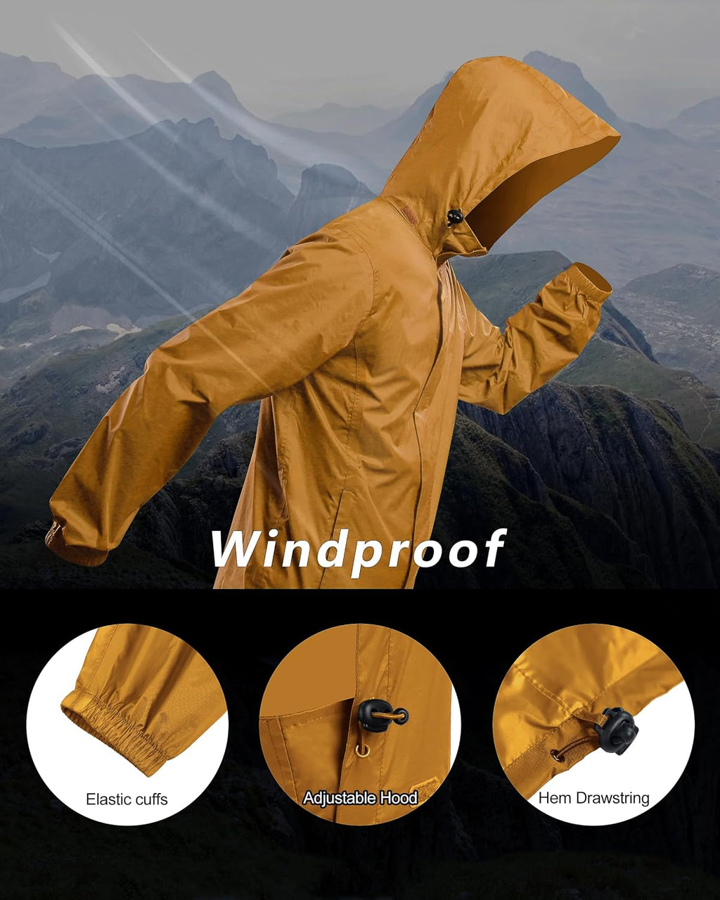 Outdoor Ventures Men's Rain Jacket Waterproof Lightweight Packable Raincoat