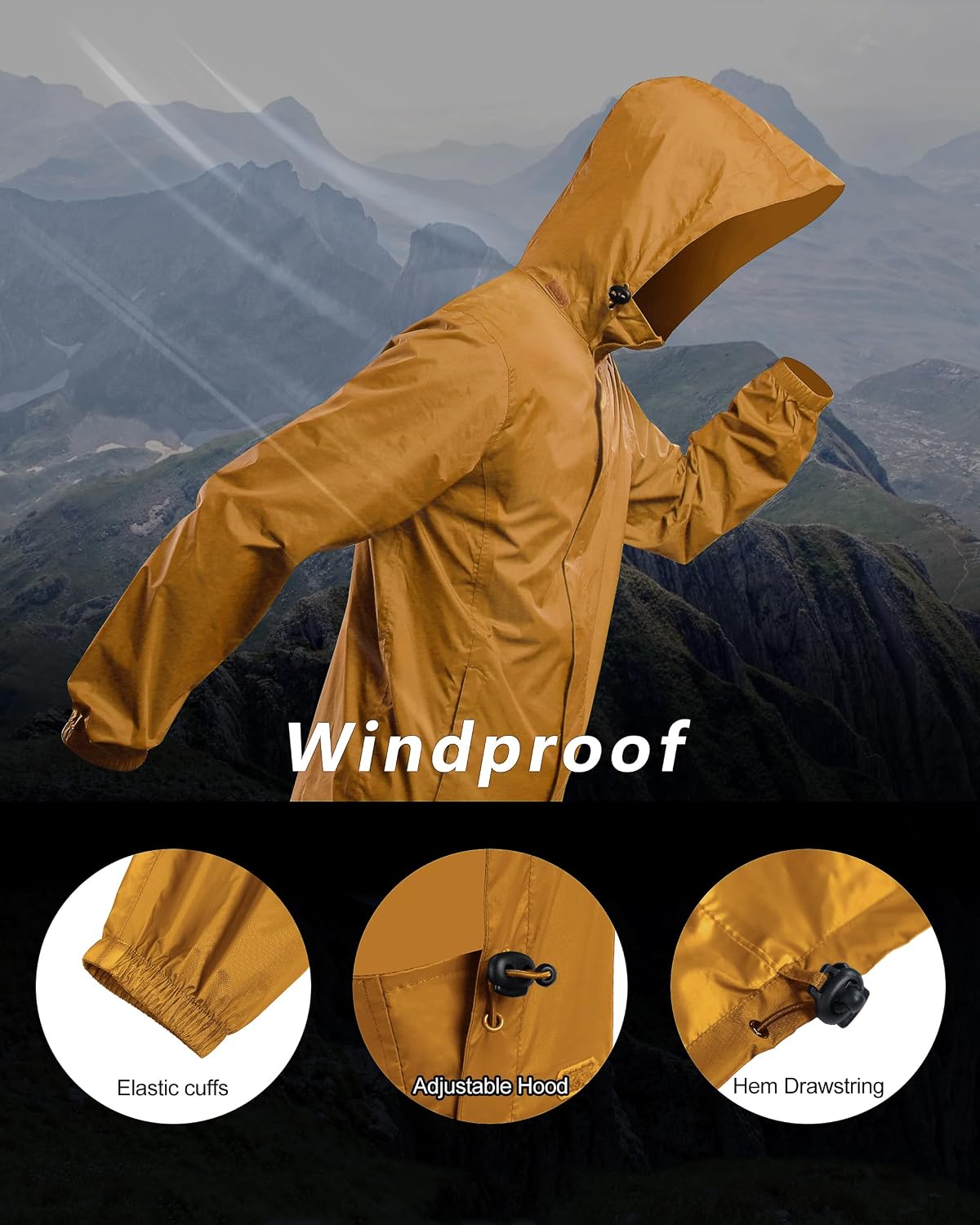 Outdoor Ventures Men's Rain Jacket Waterproof Lightweight Packable Raincoat
