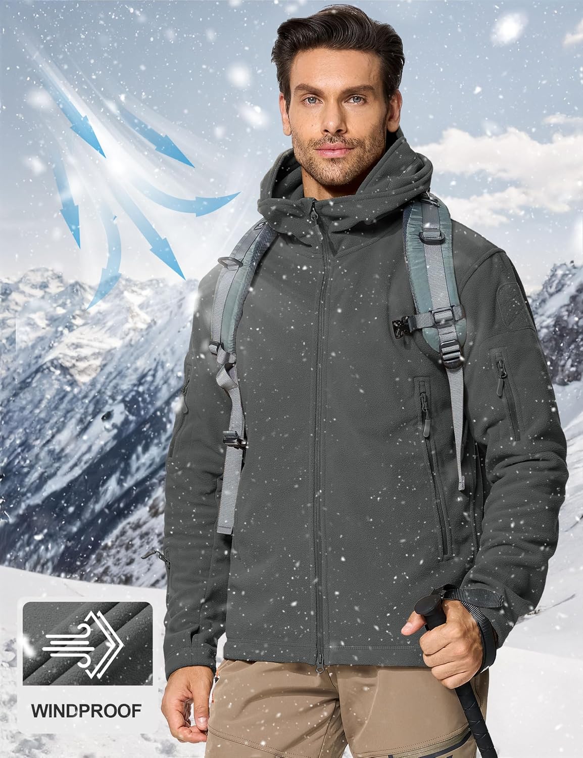 CRYSULLY Men's Military Tactical Sport Warm Fleece Hooded Outdoor Adventure Jacket Coats