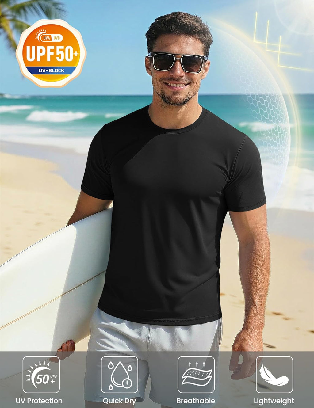 MAGCOMSEN Men's Short Sleeve UPF 50+ T-Shirt Quick Dry Workout Athletic Running Swim Tops Tee Rash Guard Performance Shirts