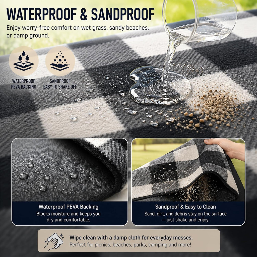 PortableAnd Ultra Soft Lightweight Picnic Blanket Waterproof 3-Layer Outdoor Mat Compact Foldable Blanket for Parks, Beaches, Camping & Everyday Adventures