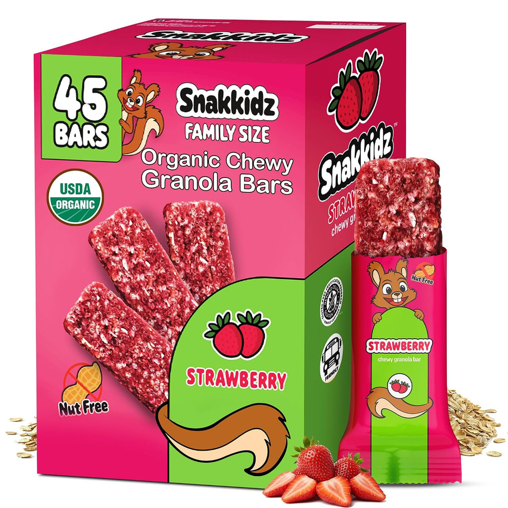Snakkidz Organic Granola Bars, Strawberry, Seed oil free, 45 Bars