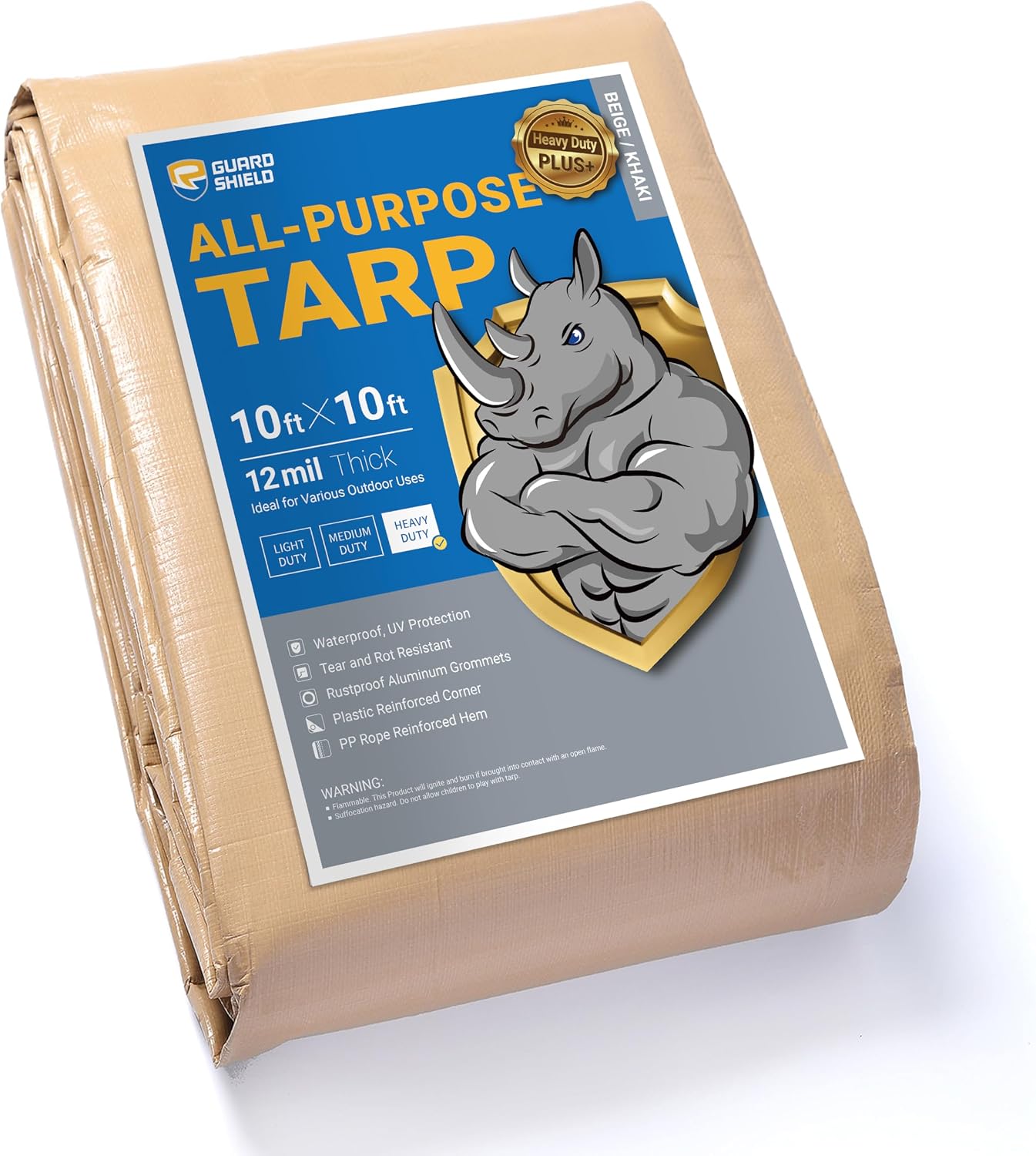 GUARD SHIELD Tarps Heavy Duty Waterproof Beige Plus+ 10x10 FT Large 12 mil