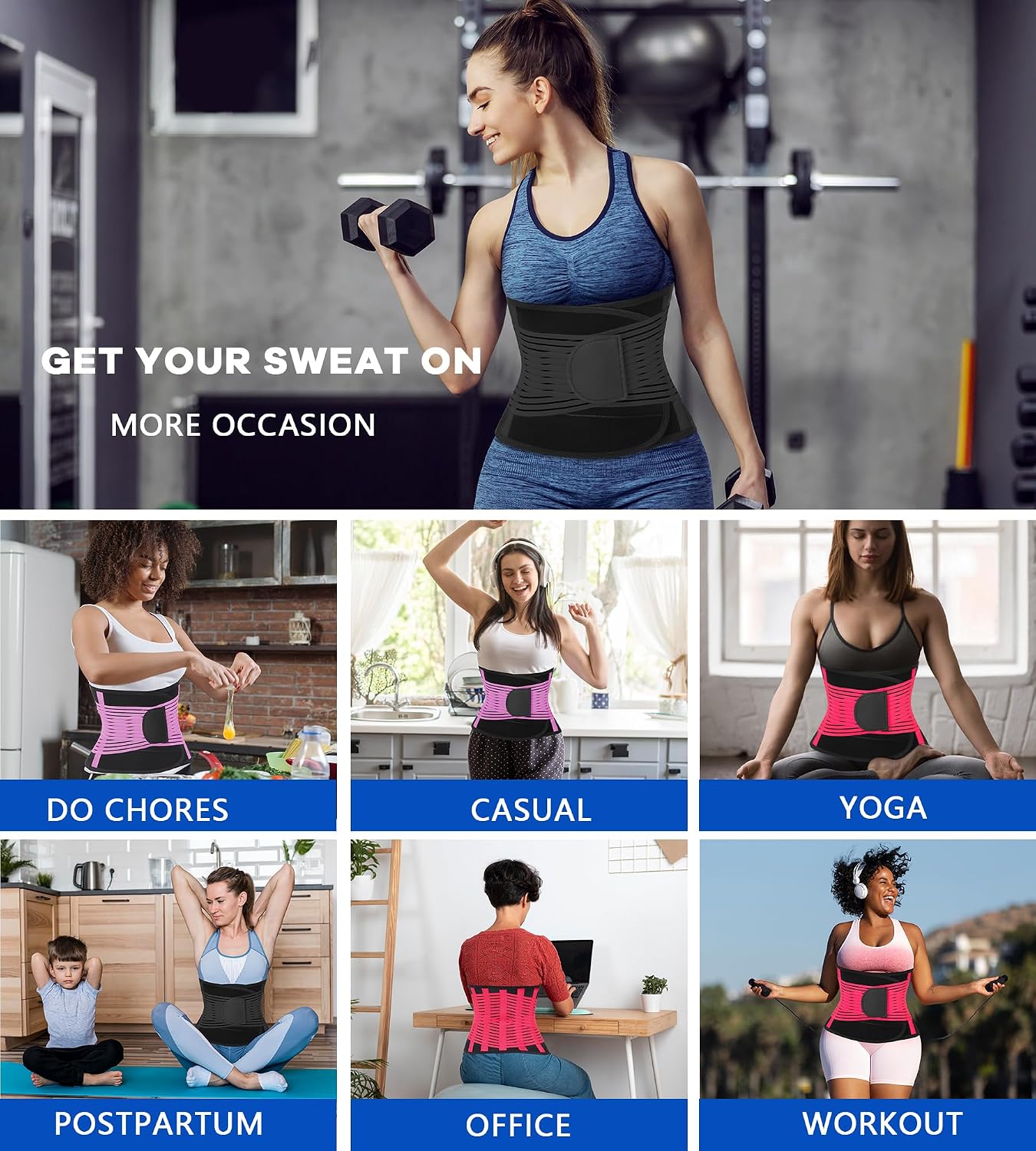 KOOCHY Waist Trainer For Women Men,Adjustable Sweat Band Tummy Control Belt,Waist Trimmer for Weight Loss Workout Fitness Gym