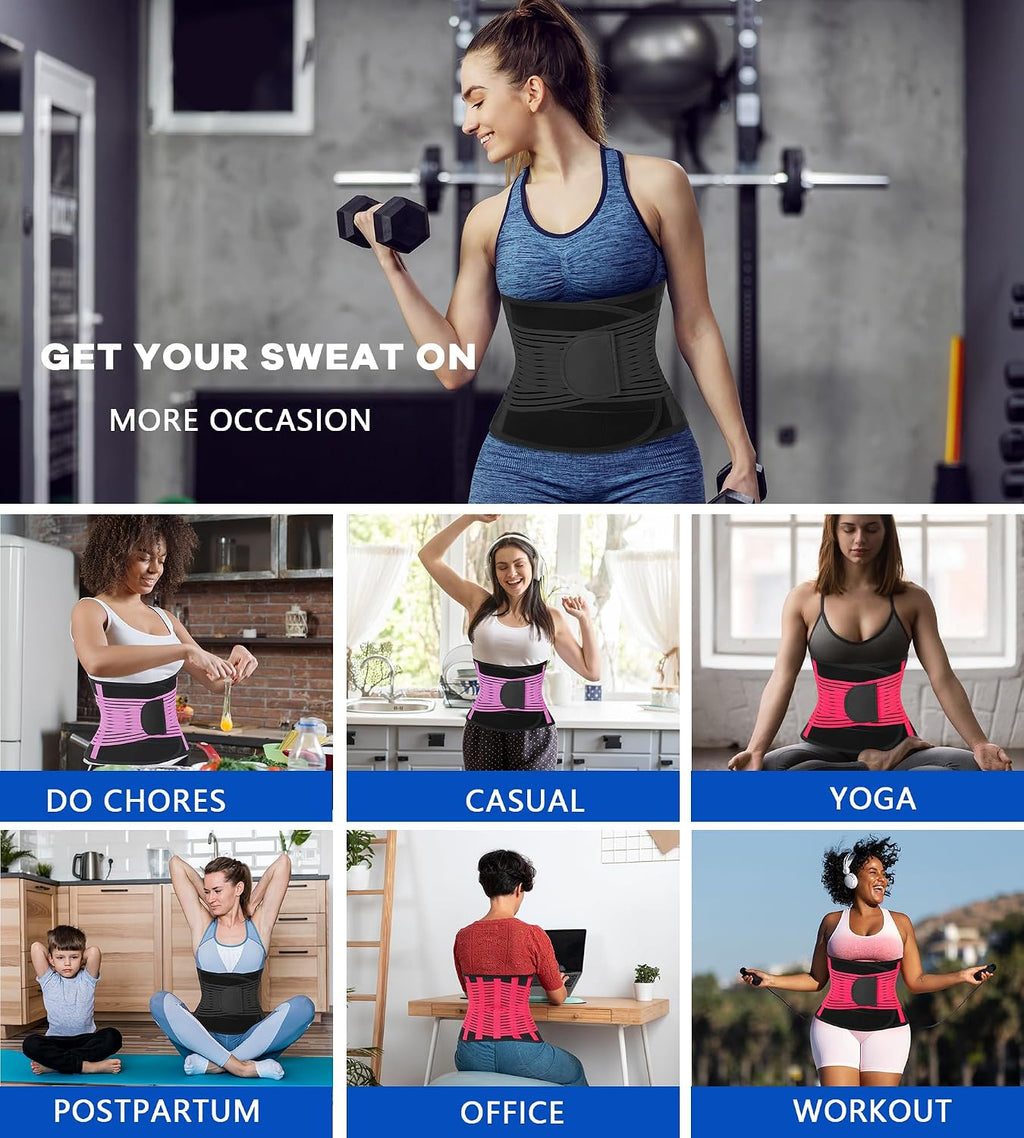 KOOCHY Waist Trainer For Women Men,Adjustable Sweat Band Tummy Control Belt,Waist Trimmer for Weight Loss Workout Fitness Gym