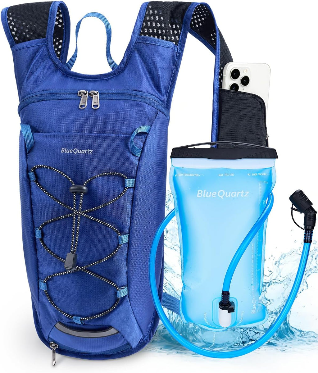 Blue Quartz Hydration Backpack with 2L Water Bladder, Hiking Water Pack with Insulated Compartment for Women Men, Lightweight Cycling Daypack with Phone Pocket, Hydration Pack for Running,Biking