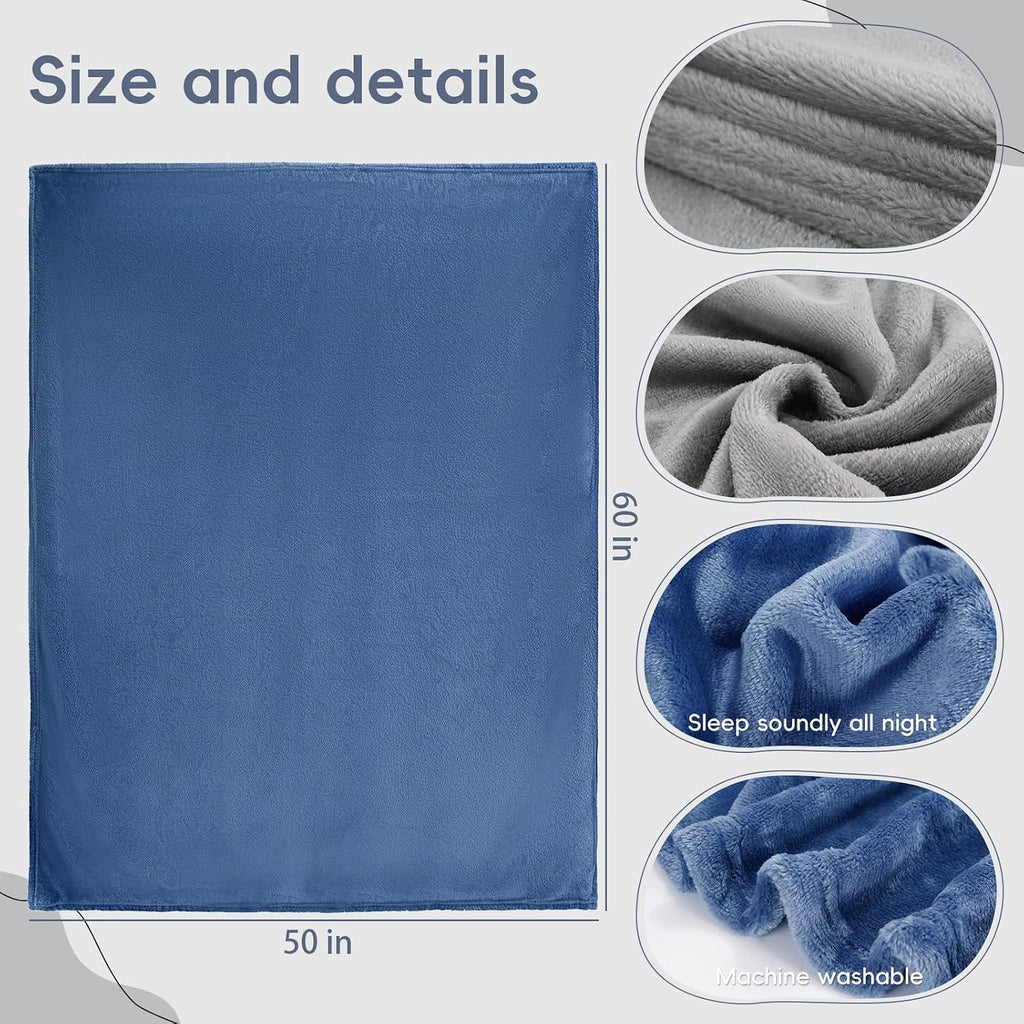 2 Pcs Flannel Fleece Throw Blanket for Bed Couch Large Soft Blanket Winter Warm Lightweight Throw for Sofa,Couch,Travel,Camping,(Grey,Blue,50x60 Inch)
