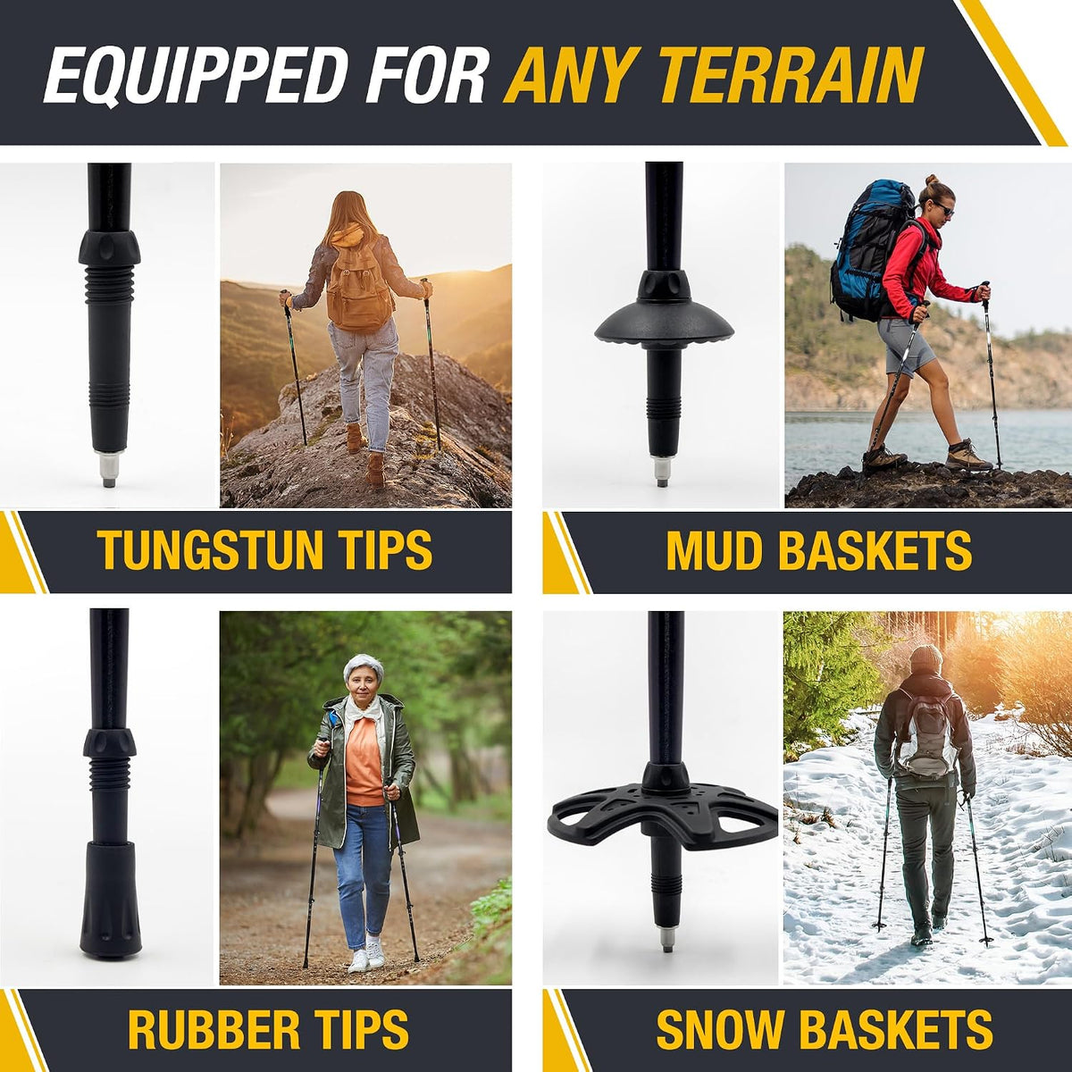 Brazos Trekking Poles for Hiking | Collapsible Walking Stick | 24" to 54" (Pair of 2) 9.7oz Ultra-Light Aluminum with Cork Grip | Hiking in All Terrains & Seasons