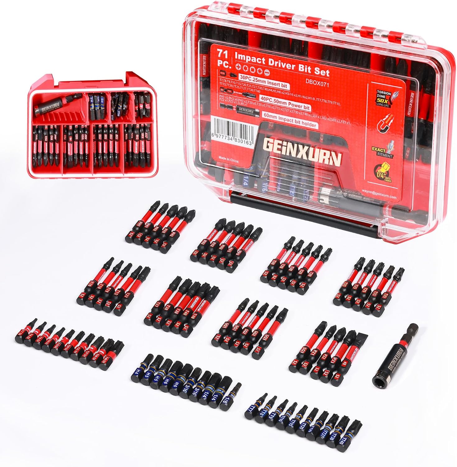 Geinxurn Impact Screwdriver Bits Set, 71pieces Case Storage Magnetic S2 Steel Multi Insert Power Bits Tips with Impact Bit Holder