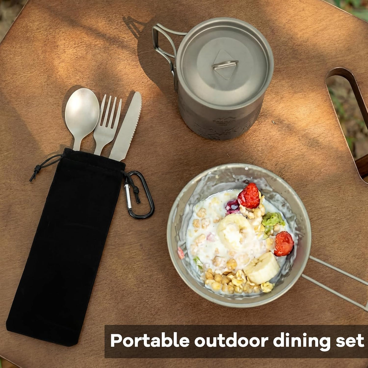 Hushee 6 Pcs Titanium Flatware Knife Fork Spoon Set Camping Utility Cutlery