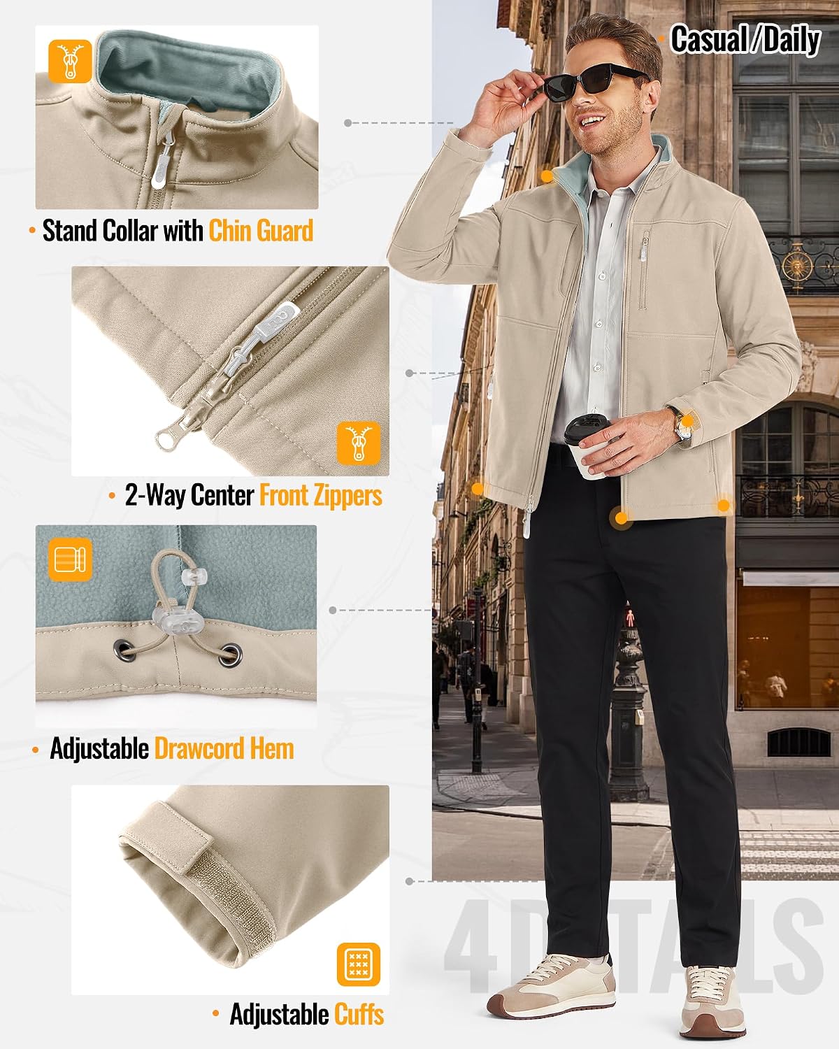 33,000ft Men's Lightweight Softshell Jacket Fleece Waterproof Windbreaker