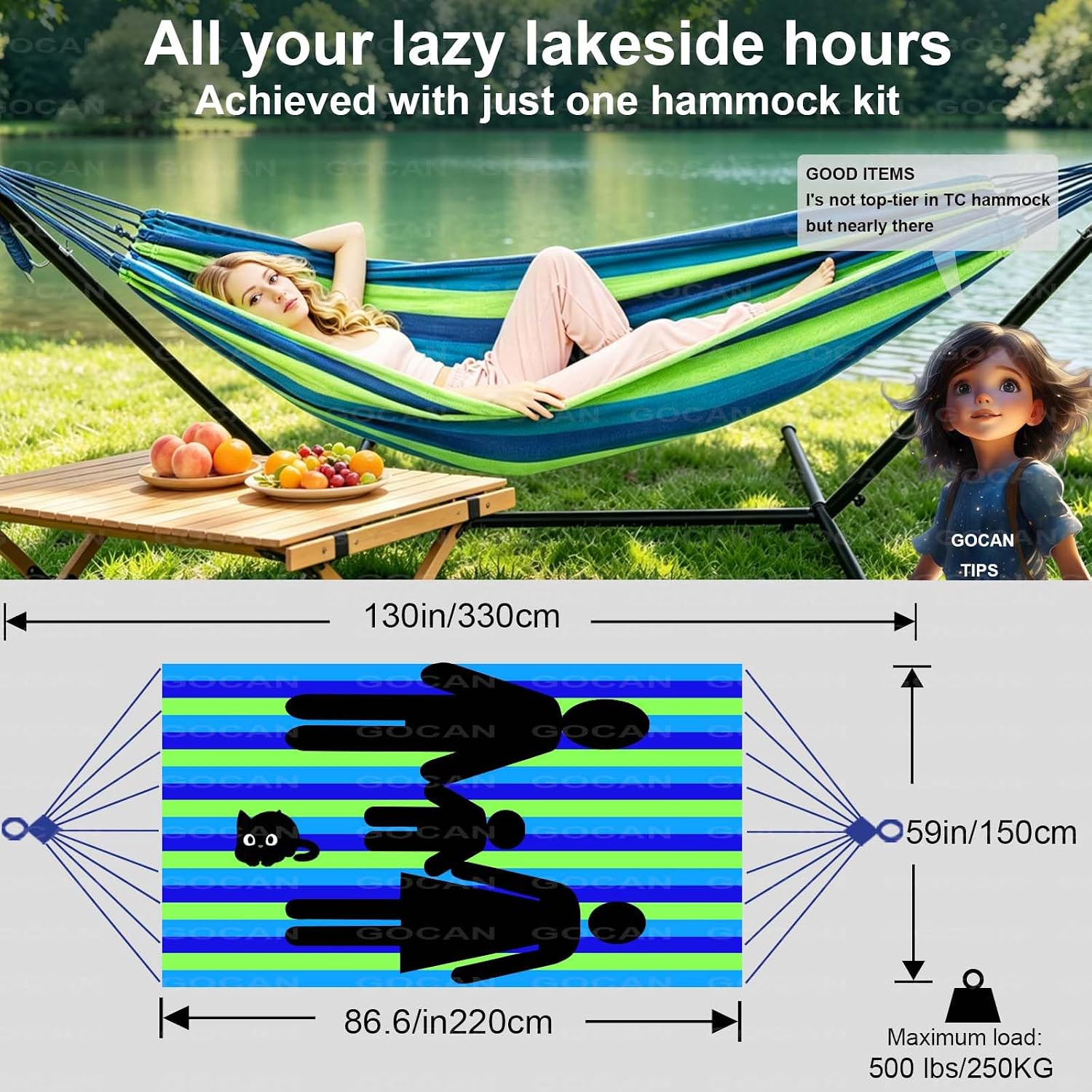 GOCAN Hammock Brazilian Style 2 Person Extra Large bedsize 220 x 160cm