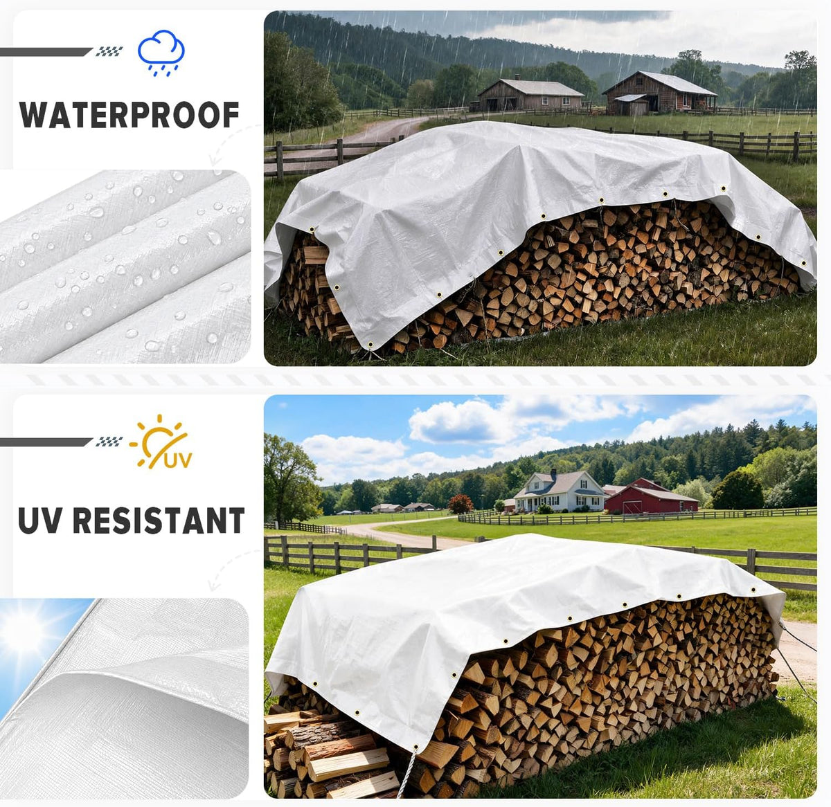 Kesfitt 16 Mil Heavy Duty Waterproof Tarp, 12x20 FT, White
