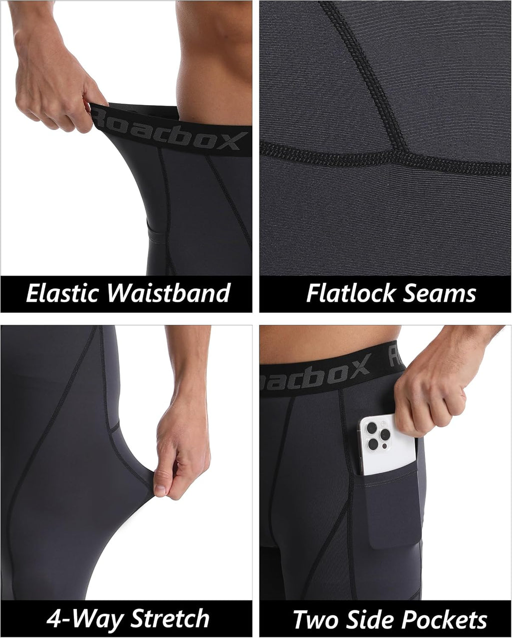 Roadbox 2 Pack Mens Compression Pants, Running Tights Leggings with Pockets