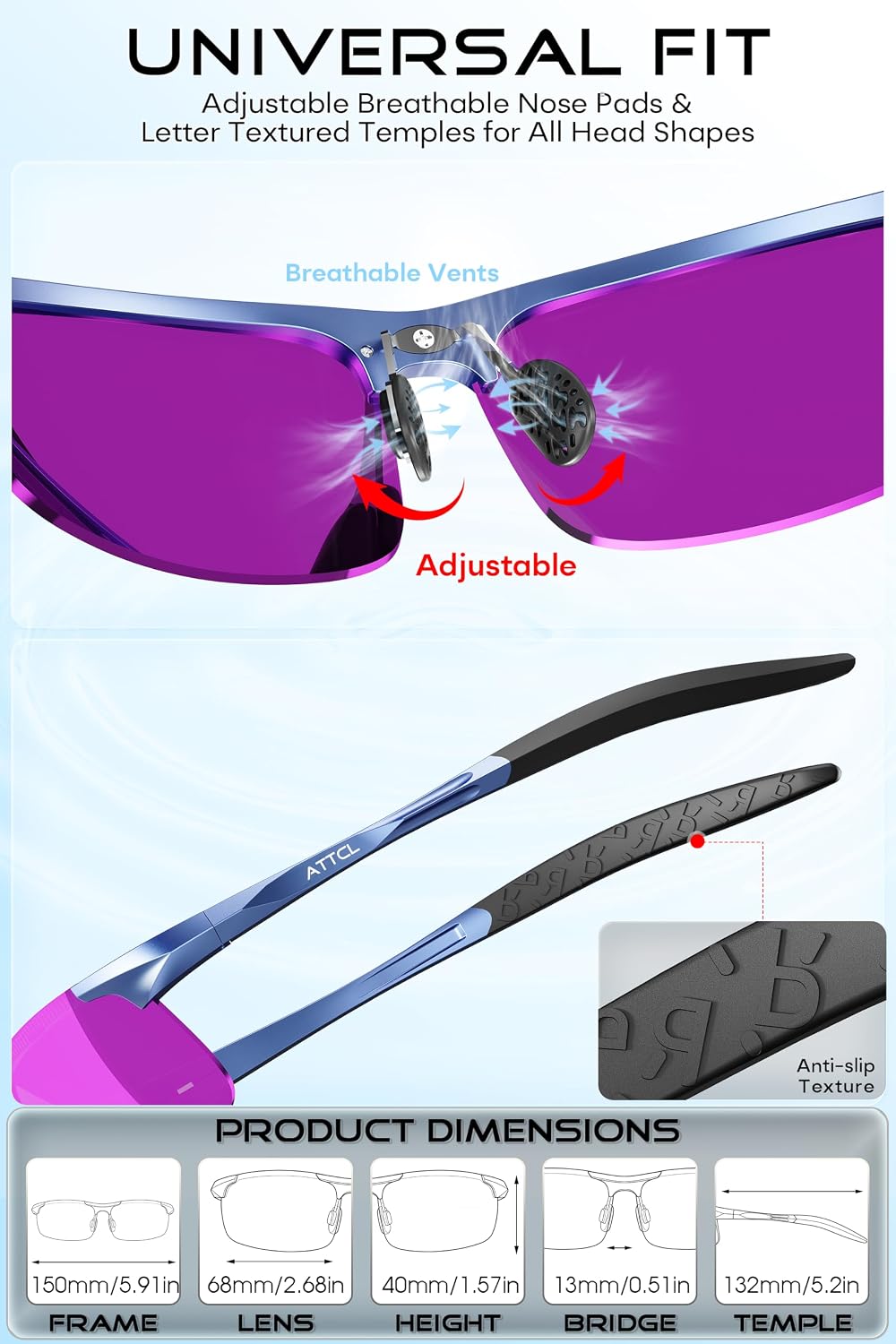 ATTCL 0.9 oz Polarized Sunglasses Men Al-Mg Metal Golf Fishing Sports UV400