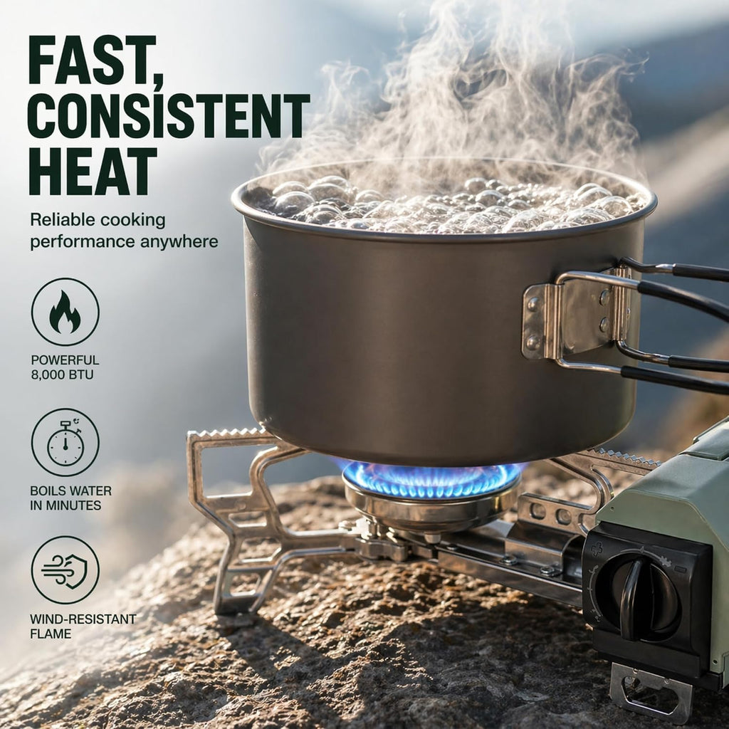 Portable Butane Gas Stove for Camping, Outdoor, and Indoor Cooking, Compact Lightweight Single Burner with Carrying Bag for Travel – by Altena