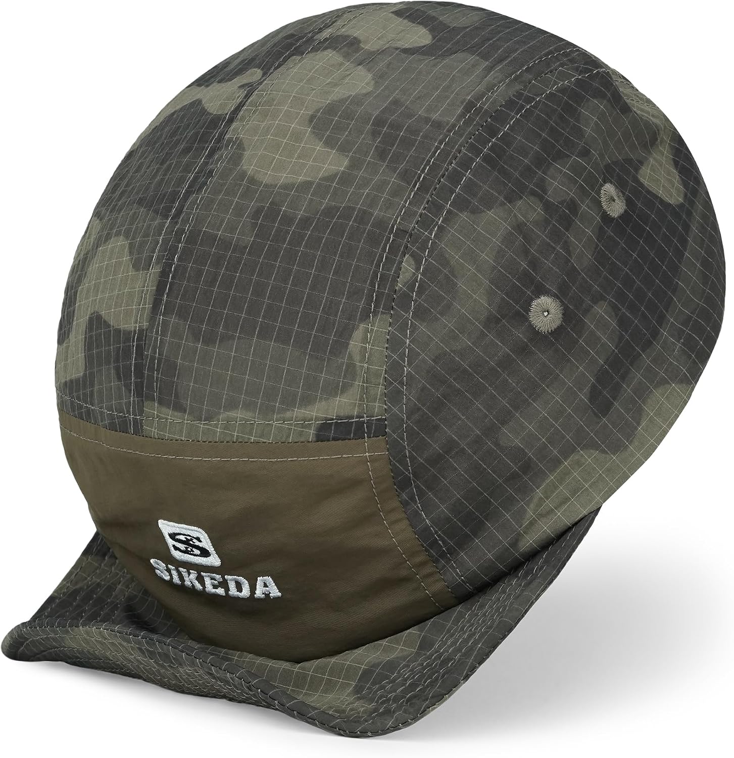 CLAPE Short Brim Baseball Cap for Men, Camouflage Quick-Dry 5 Panel Camper Hat Shapeable Low Profile Short Bill Cap