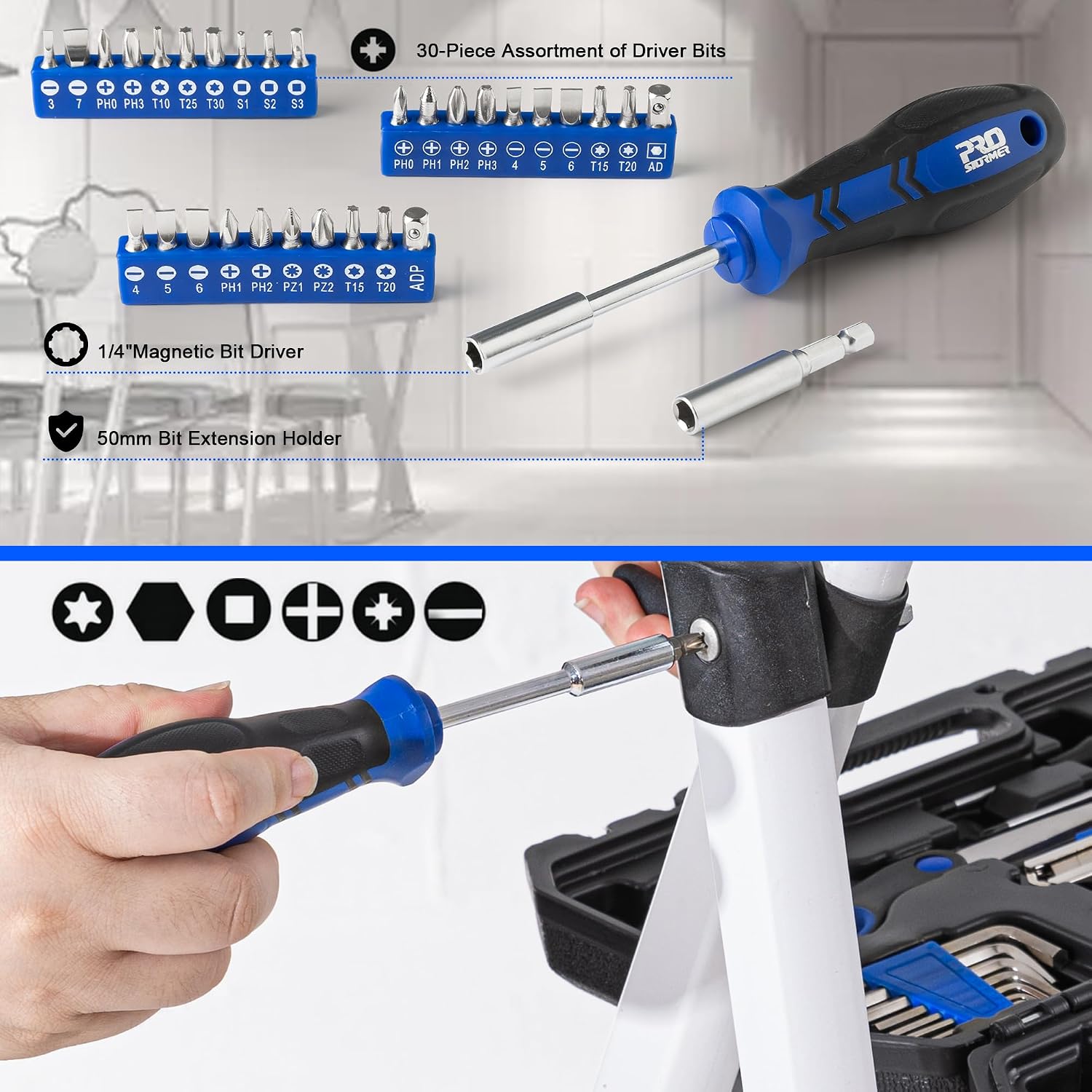 Prostormer 160-Piece Tool Set, General Household Tool Kit, Blue