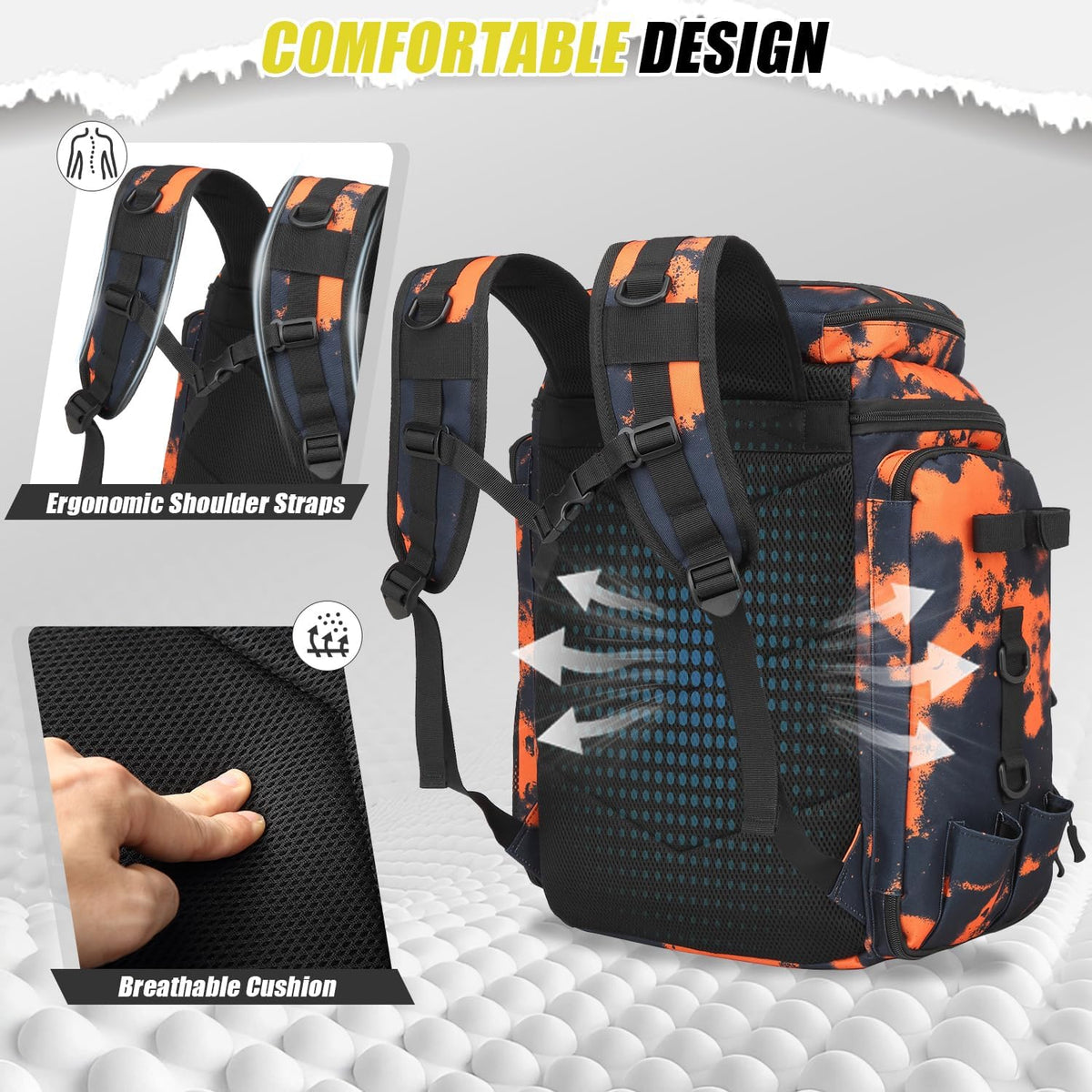 HAMBOLY 45L Fishing Backpack with Rod Holders & Built-in Foldable Divider