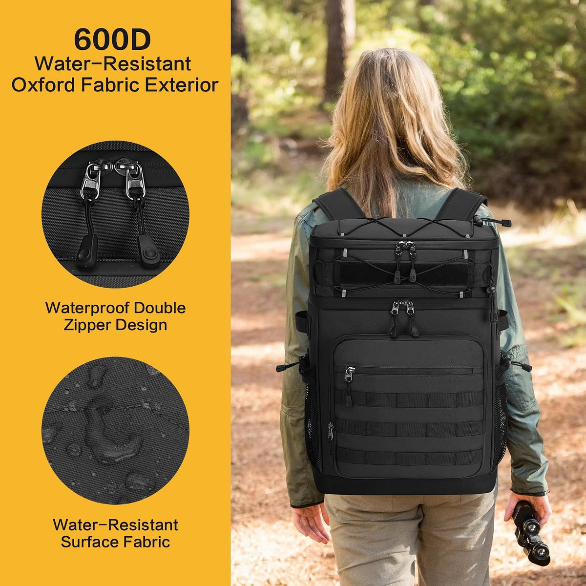 Tactical Backpack Cooler, Soft Insulated Leakproof Cooler Backpack for Men Women, 54 Cans Large Double Deck Lunch Bag for Fishing, Beach, Camping, Travel (Black)