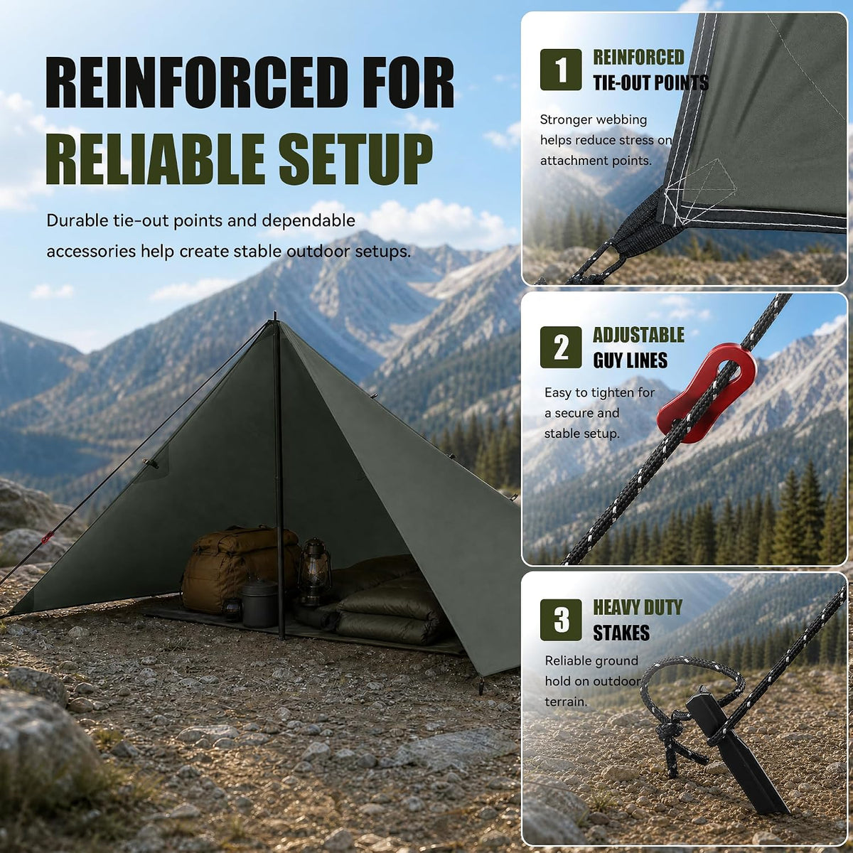 Waterproof Camping Tarp Shelter Awning Hammock Tarp 10x10Ft