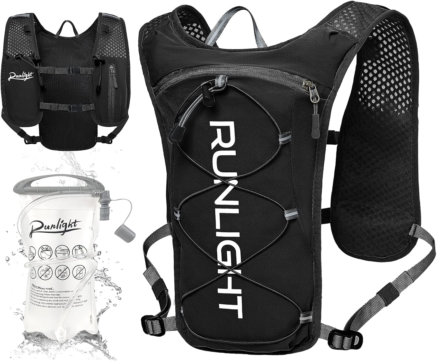 Runlight Running Vest for Women Men Lightweight Hydration Backpack Pack with 1.5L Water Bladder Bag Hydro Daypack for Hiking,Trail,Skiing,Camping,Cycling,Race,Marathon