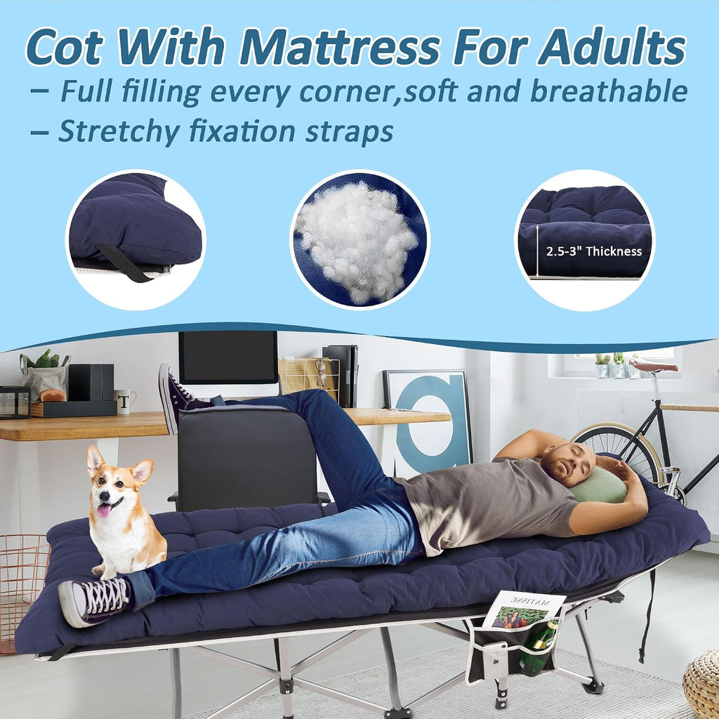 HABUTWAY Camping Cots for Adults, 600lbs Capacity, Folding Camping Cot with Mattress, Sleeping Cots for Adults with Carry Bags for Travel,Beach,Patio,Home Office,Nap Time