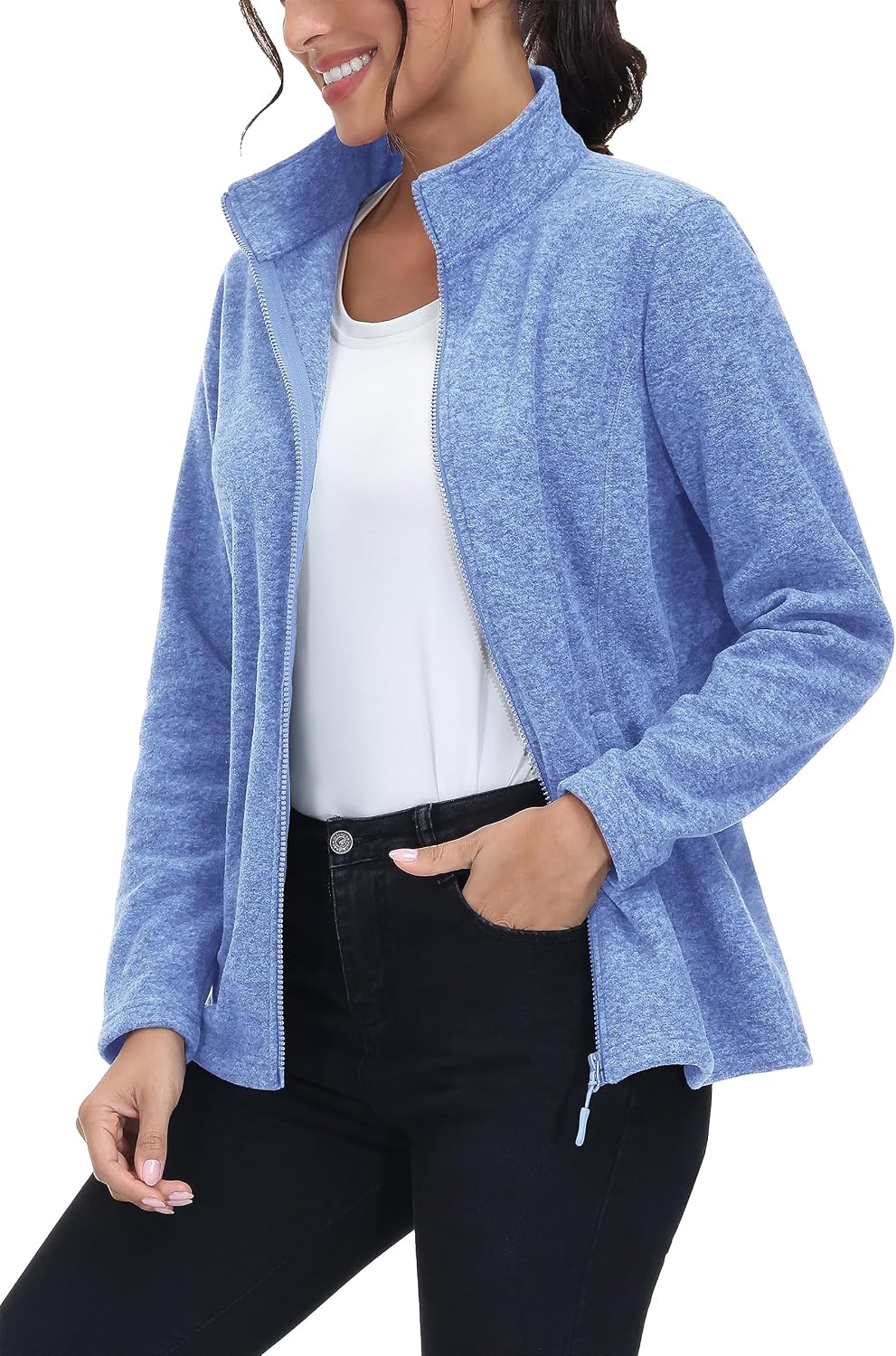 MAGCOMSEN Womens Fleece Zip Up Jacket with Pockets Lightweight Soft Coat