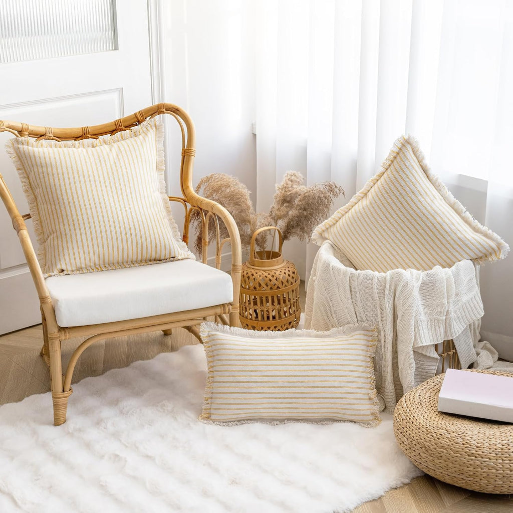 YEENAASY Throw Pillow Covers 18x18 Boho Striped Pillow Cases with Tassel