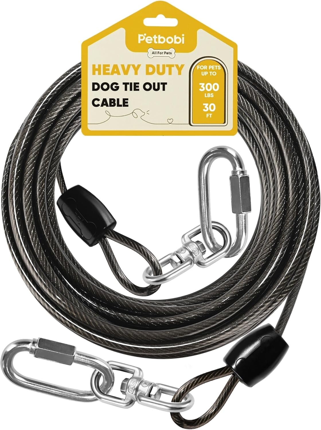 Petbobi Heavy Duty Dog Tie Out Cable, 30ft for Large Dogs Up to 300Lbs