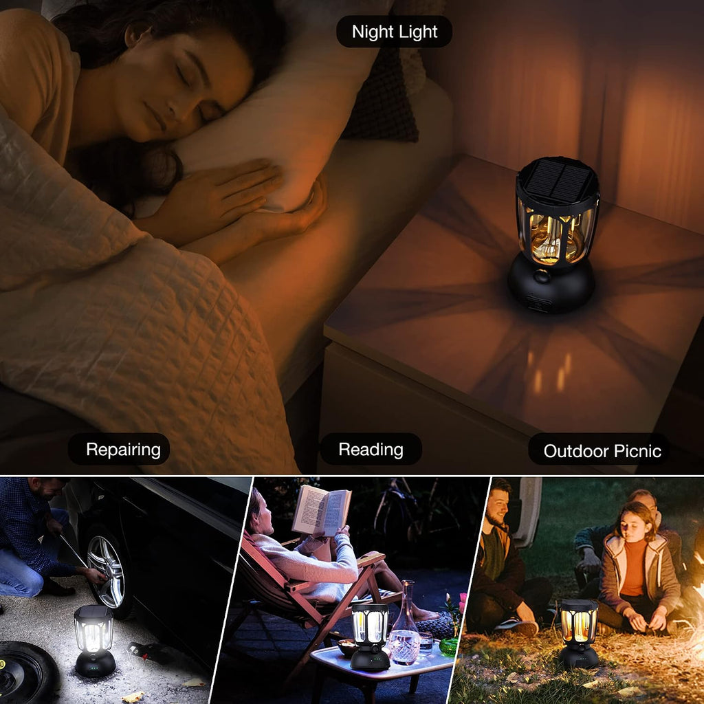Raynic 6000 LED Camping Lantern Rechargeable, 650LM Hand Crank Solar Camping Light, Portable Battery Powered Lantern for Emergency, Power Outage, Hurricane, Outdoors
