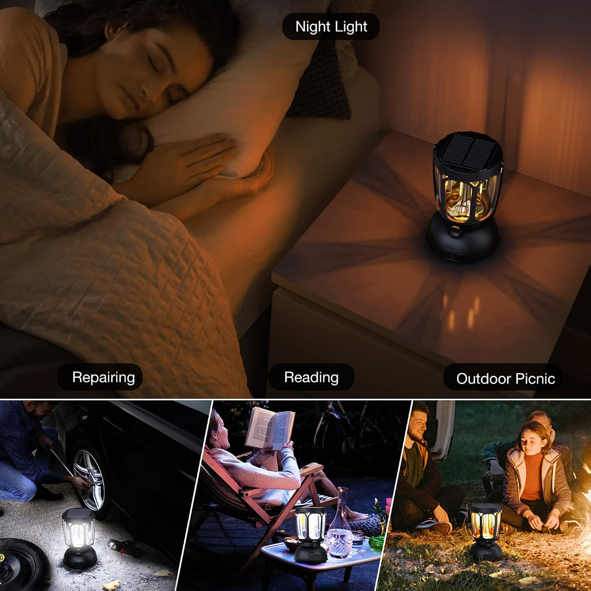 Raynic 6000 LED Camping Lantern Rechargeable, 650LM Hand Crank Solar Camping Light, Portable Battery Powered Lantern for Emergency, Power Outage, Hurricane, Outdoors