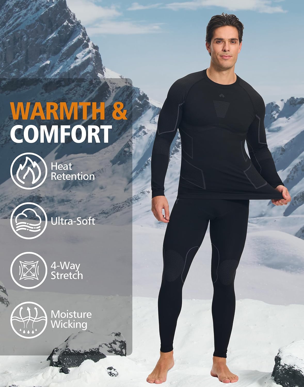 Pioneer Camp Thermal Underwear for Men Long Johns Quick Drying Top and Bottom Set Warm Base Layer Mens Cold Weather Skiing