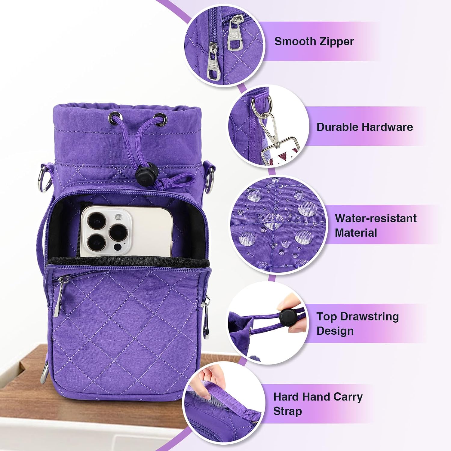AGLOD Water Bottle Carrier Bag with Strap, Water Bottle Holder Crossbody Bags for Women Men for Walking, Hiking,Cycling