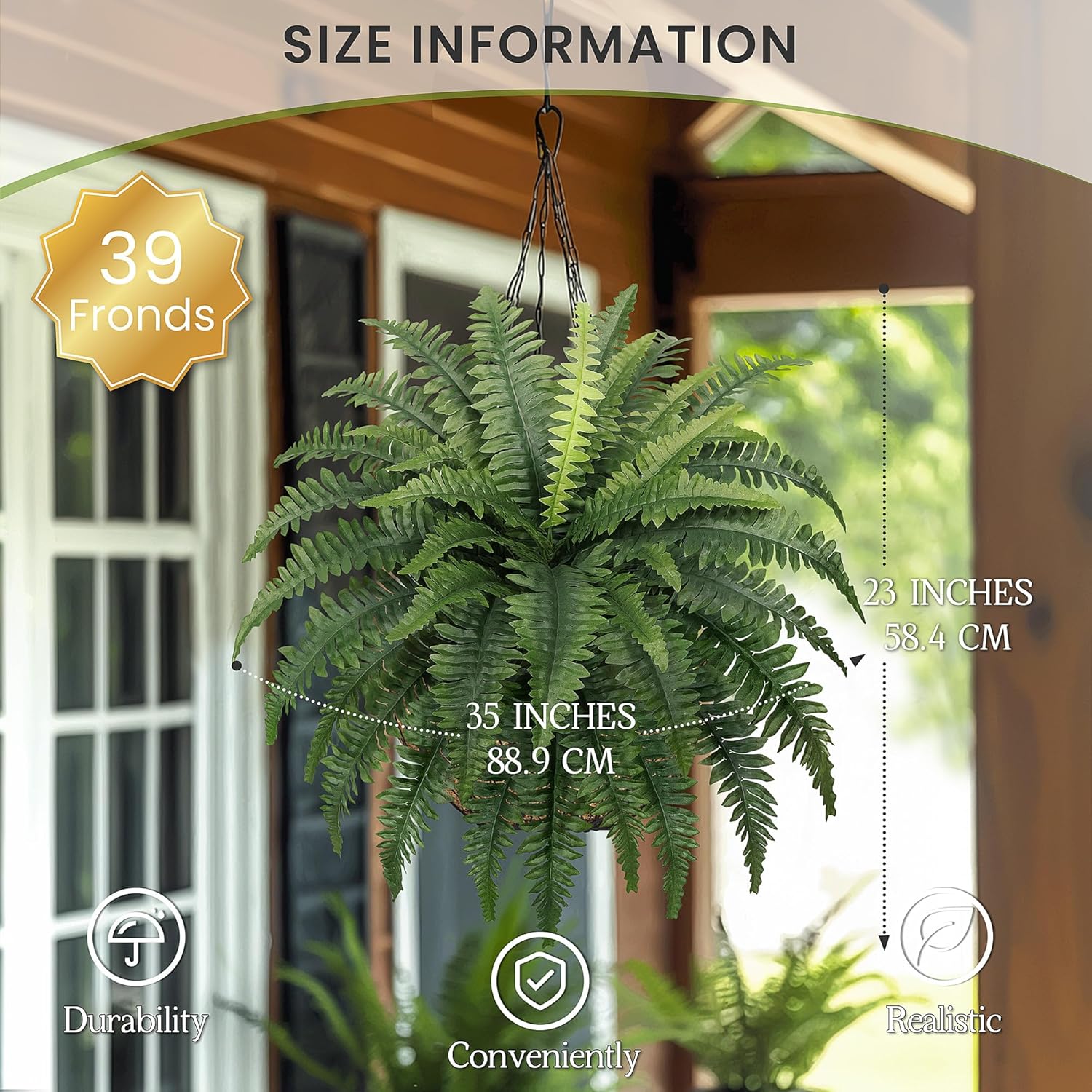 FOREST PRINCE 35" Fake Ferns Artificial Bush Plants for Outdoors, 2-Pack