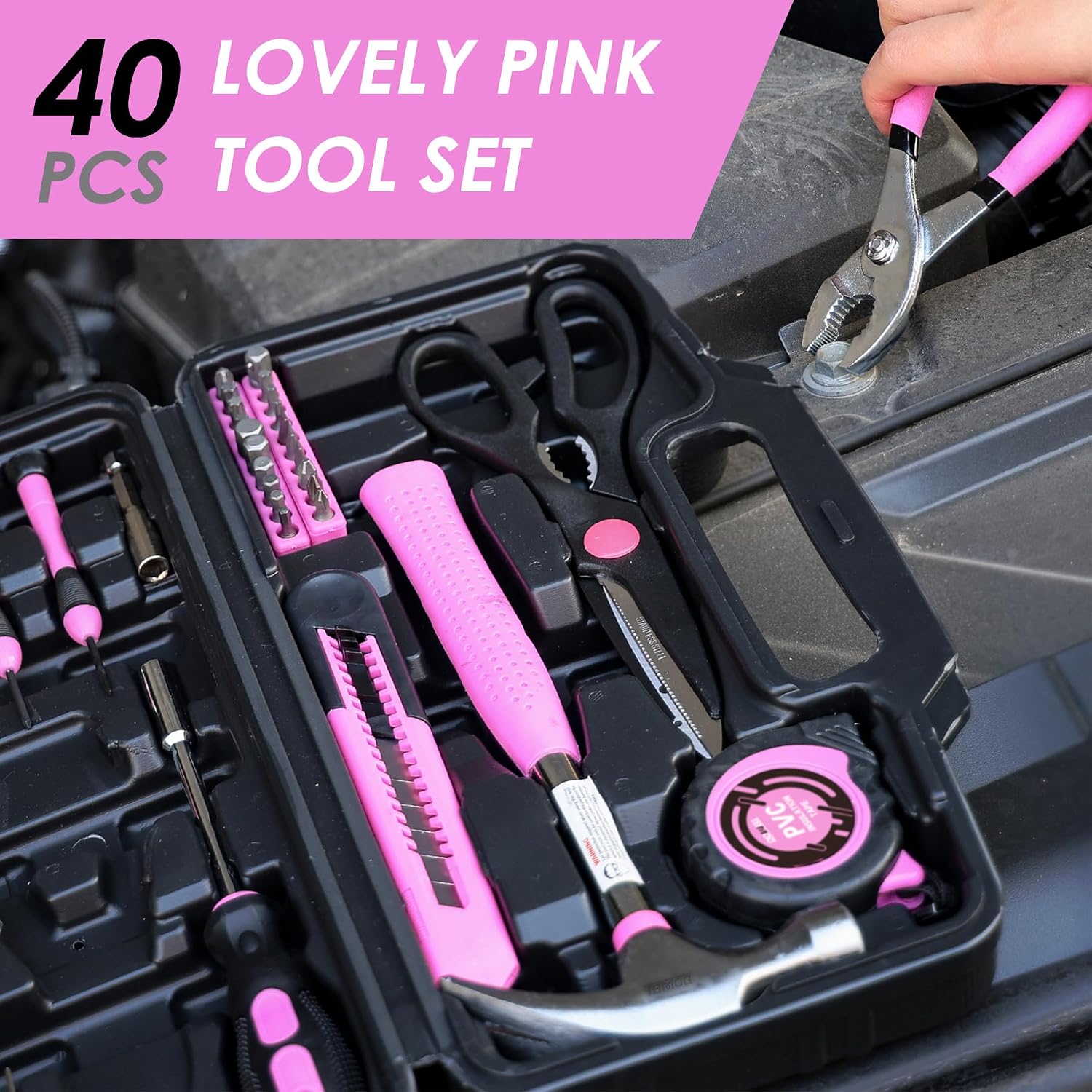 DOWELL Tool Set, 40 Pcs Tool Kit, Screwdriver Set With Storage Case, Pink