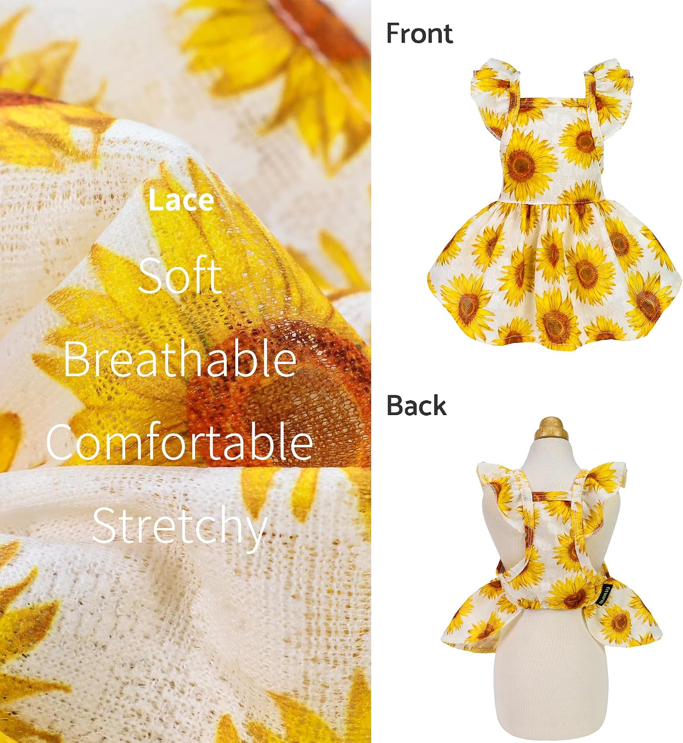 Fitwarm Dog Sunflower Dress, Dog Clothes for Small Dogs Girl, Pet Cat Apparel, White, Yellow, Red, Medium