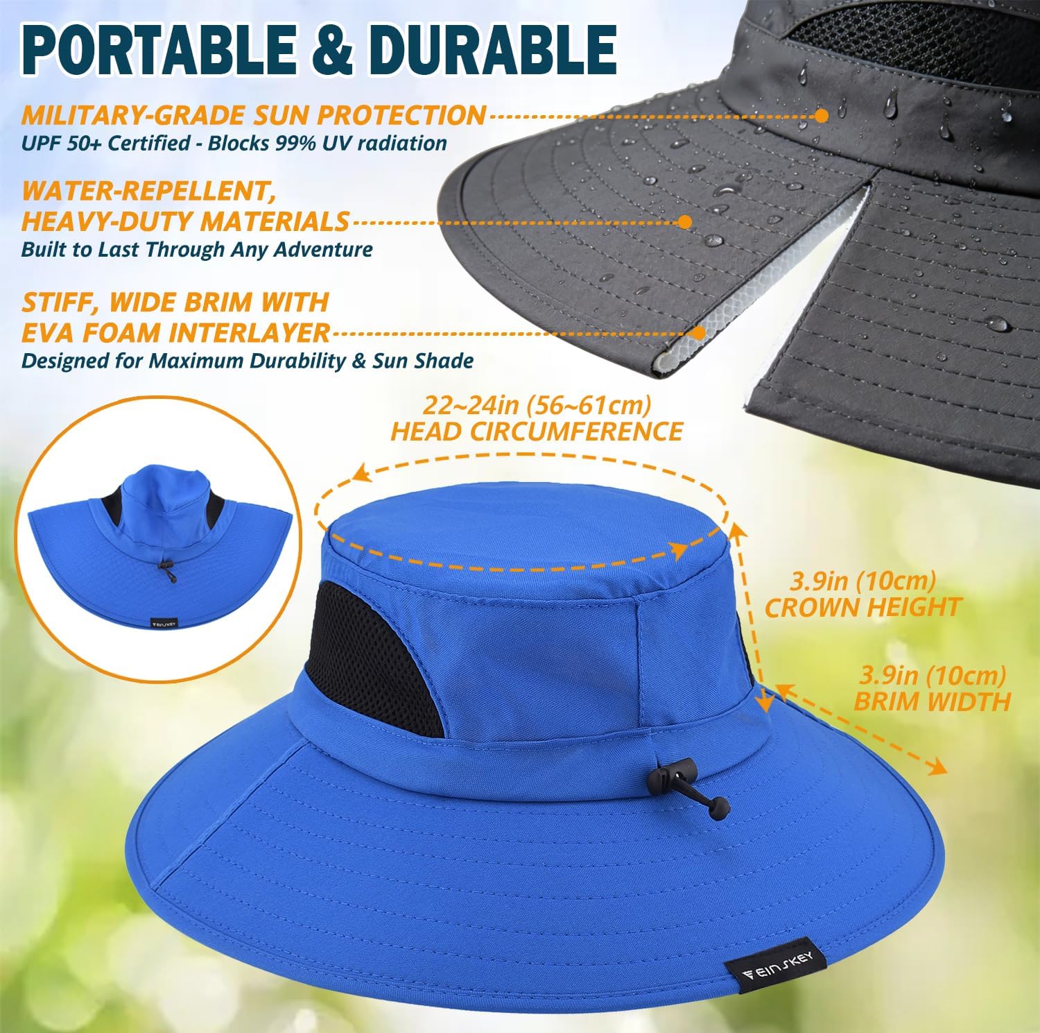 Wide Brim Sun Bucket Hat, Waterproof Boonie Hat for Men & Women