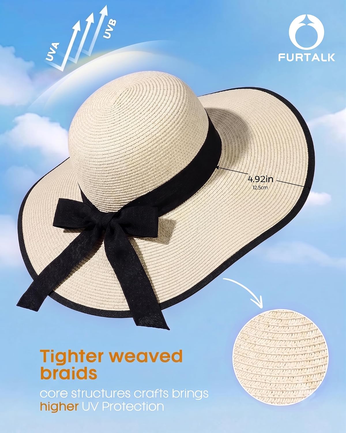 FURTALK Womens Sun Straw Hat Wide Brim Floppy Summer Beach Hats for Women