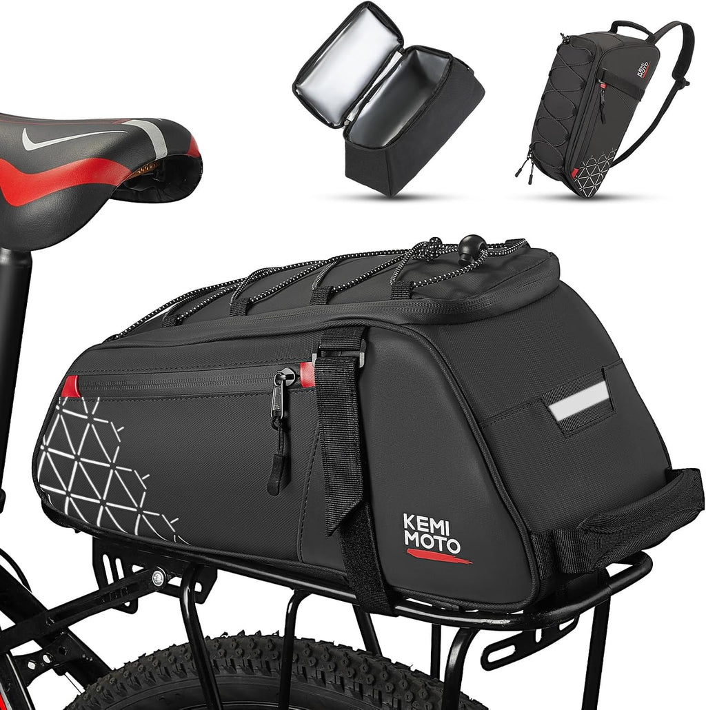 KEMIMOTO 8L Bike Rear Rack Bag, with 6L Removable Cooler Pouch