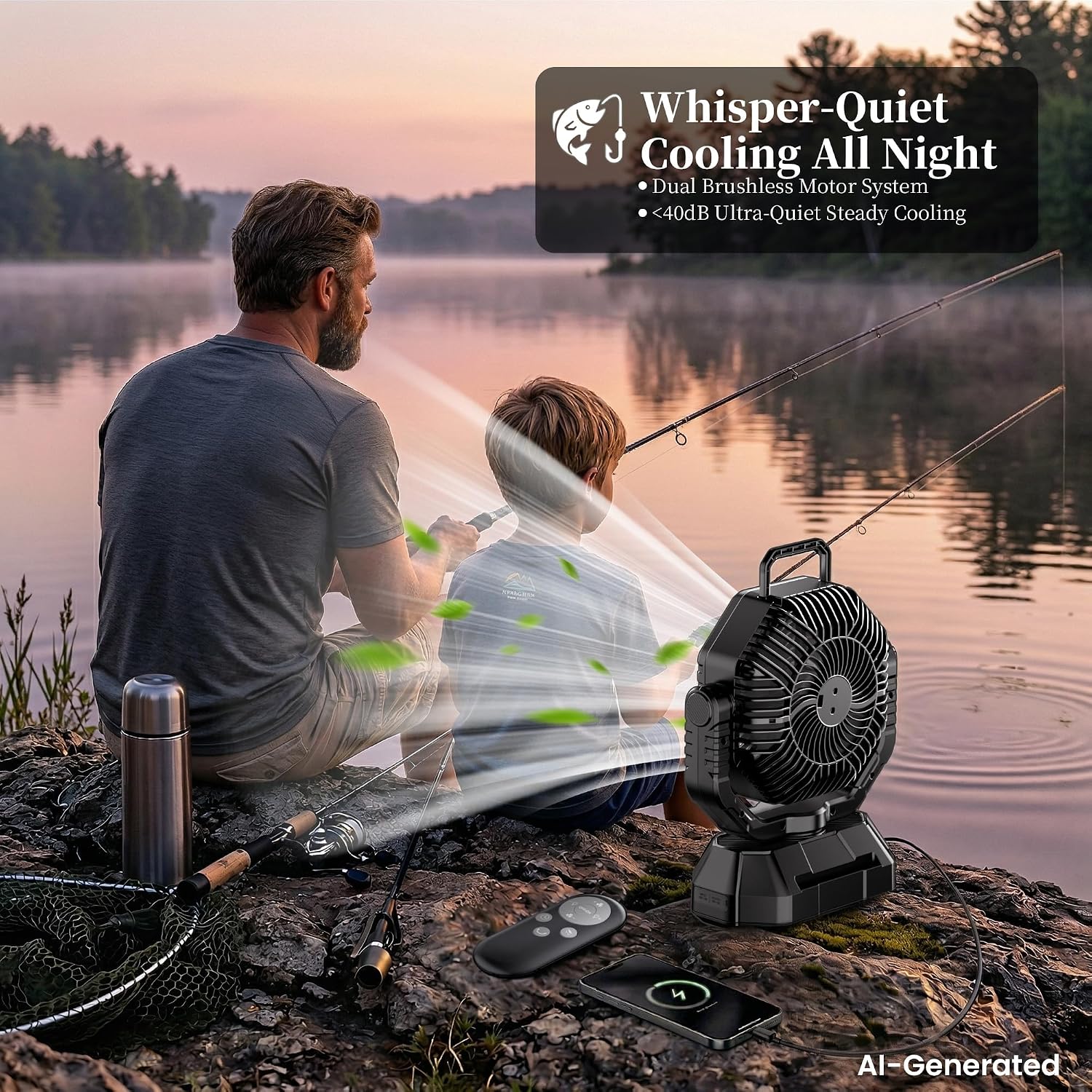 AJVV Camping Fan with Light, Remote and Oscillation, Battery Powered Hanging Tent Fan, Rechargeable Portable for Camp, Outdoor, Emergencies, Fishing, RV Travel, Jobsite