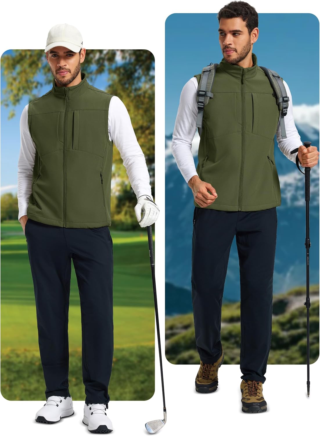 MAGCOMSEN Men's Lightweight Softshell Vest Outerwear Fleece Golf Running