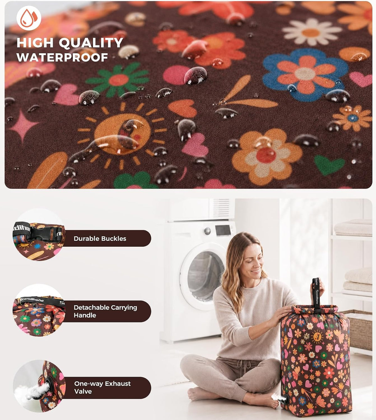 Travel Laundry Bag, Pump-Free Compression for Dirty Clothes