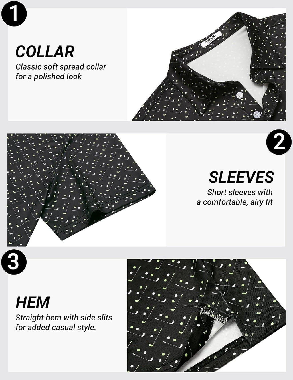 COOFANDY Mens Golf Polo Shirts Short Sleeve Quick Dry Casual Collared Shirt
