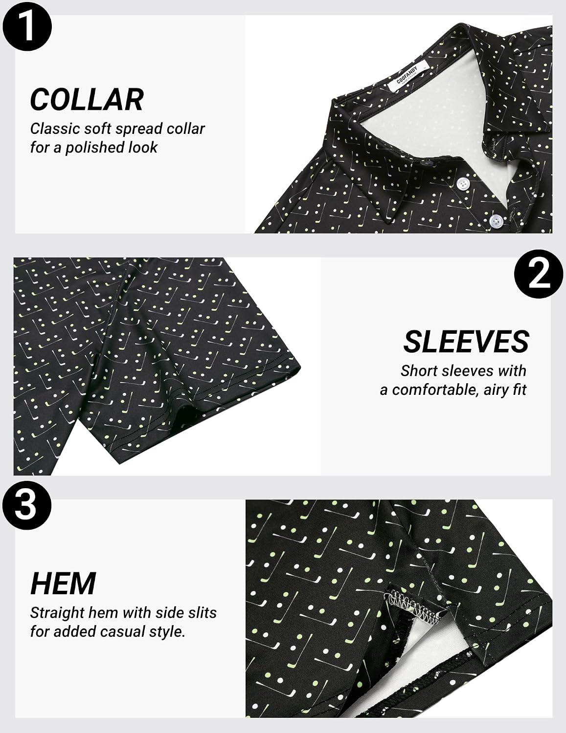 COOFANDY Mens Golf Polo Shirts Short Sleeve Quick Dry Casual Collared Shirt